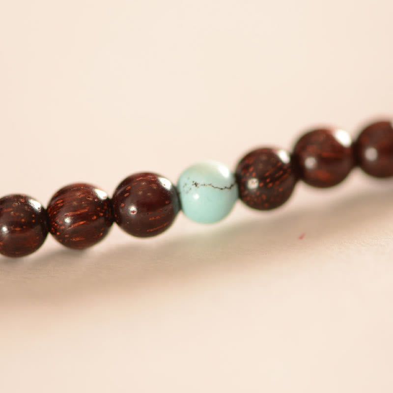 Nimara Ritual 925 Sterling Silver Indian Small Leaf Red Sandalwood Fu Character Protection Triple Wrap Bracelet