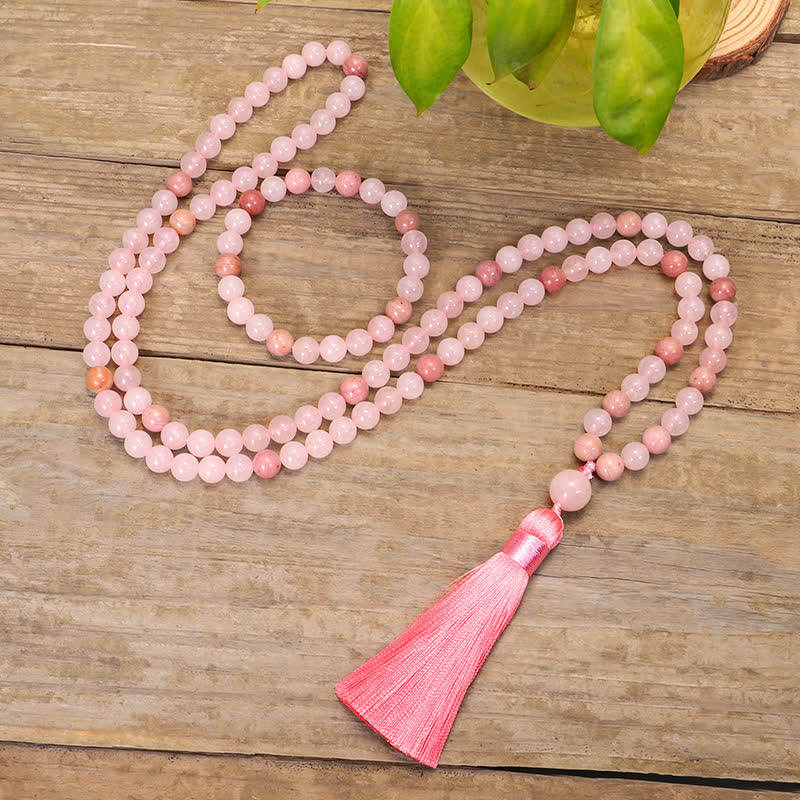 Nimara Ritual 108 Mala Beads Pink Crystal Love Tassel Bracelet