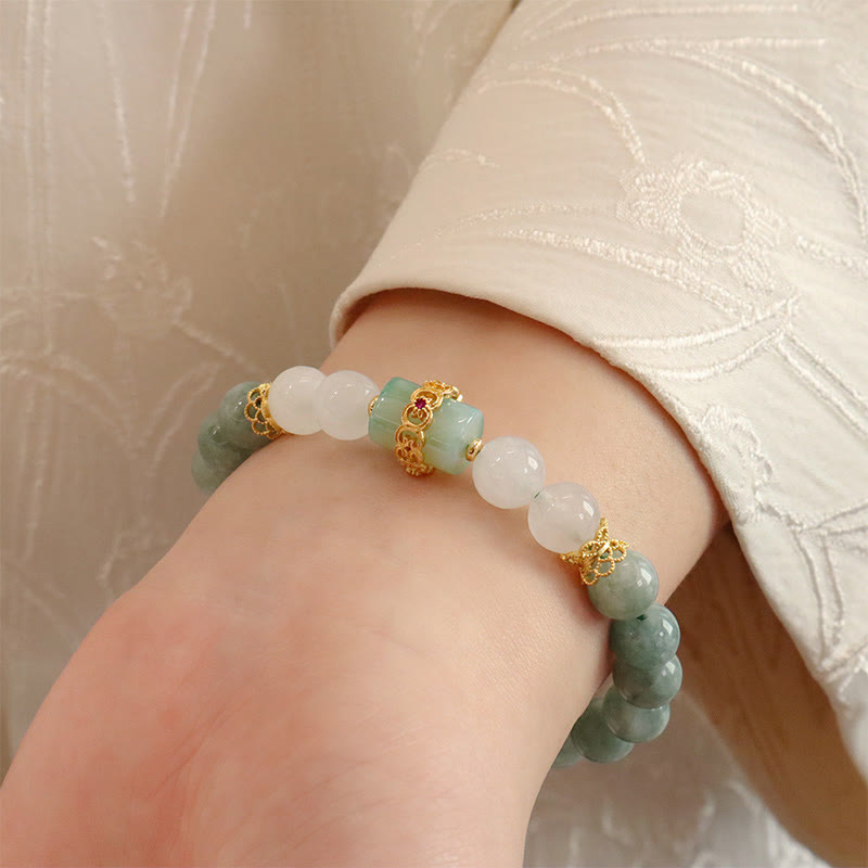 Nimara Ritual Single Double Layer Jade Peace Buckle Luck Bracelet
