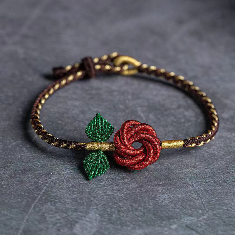Nimara Ritual Rose Flower Rope Eight Thread Peace Knot Luck Handmade Bracelet
