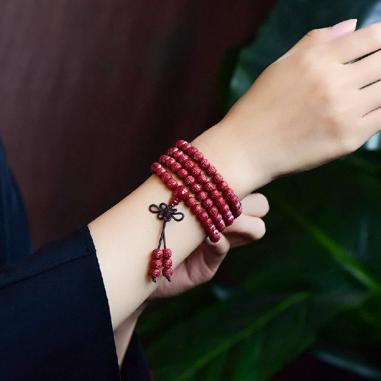 Nimara Ritual 108 Mala Beads Cinnabar Om Mani Padme Hum Pattern Engraved Blessing Bracelet
