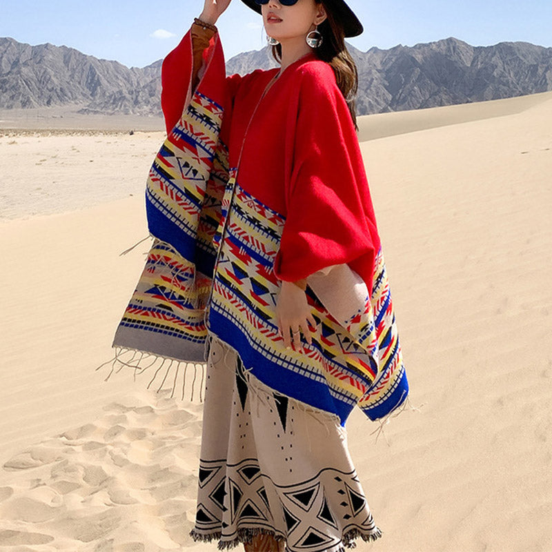Nimara Ritual Tibetan Shawl Colorful Geometry Winter Cozy Travel Scarf Wrap