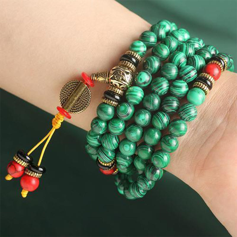 Nimara Ritual Tibetan 108 Mala Malachite Beads Bracelet Necklace