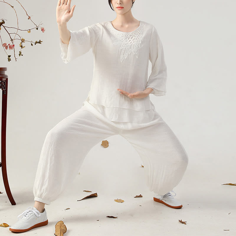 Nimara Ritual 2Pcs Long Sleeve Frog-Button Meditation Prayer Zen Practice Tai Chi Uniform Clothing Women's Set
