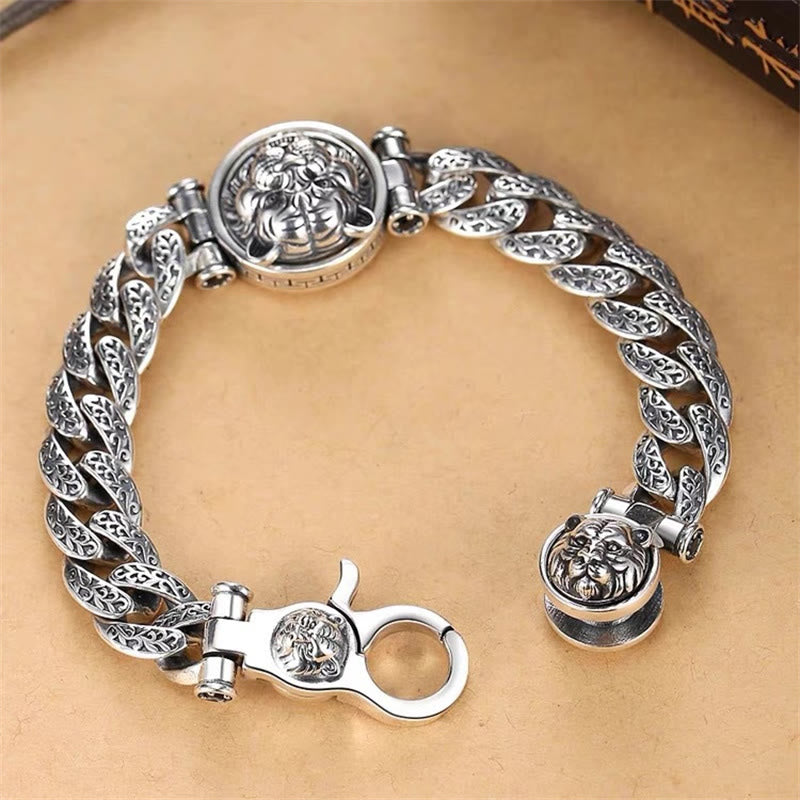 Nimara Ritual Tiger Tang Dynasty Flower Design Engraved Luck Energy Bracelet