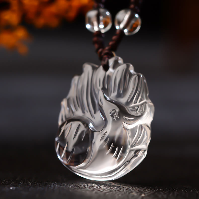 Nimara Ritual Natural Amethyst White Crystal Citrine Nine Tailed Fox Luck Necklace Pendant