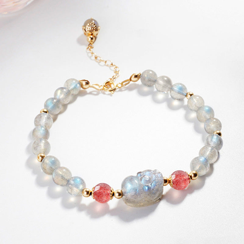 Nimara Ritual Moonstone Strawberry Quartz PiXiu Healing Bracelet