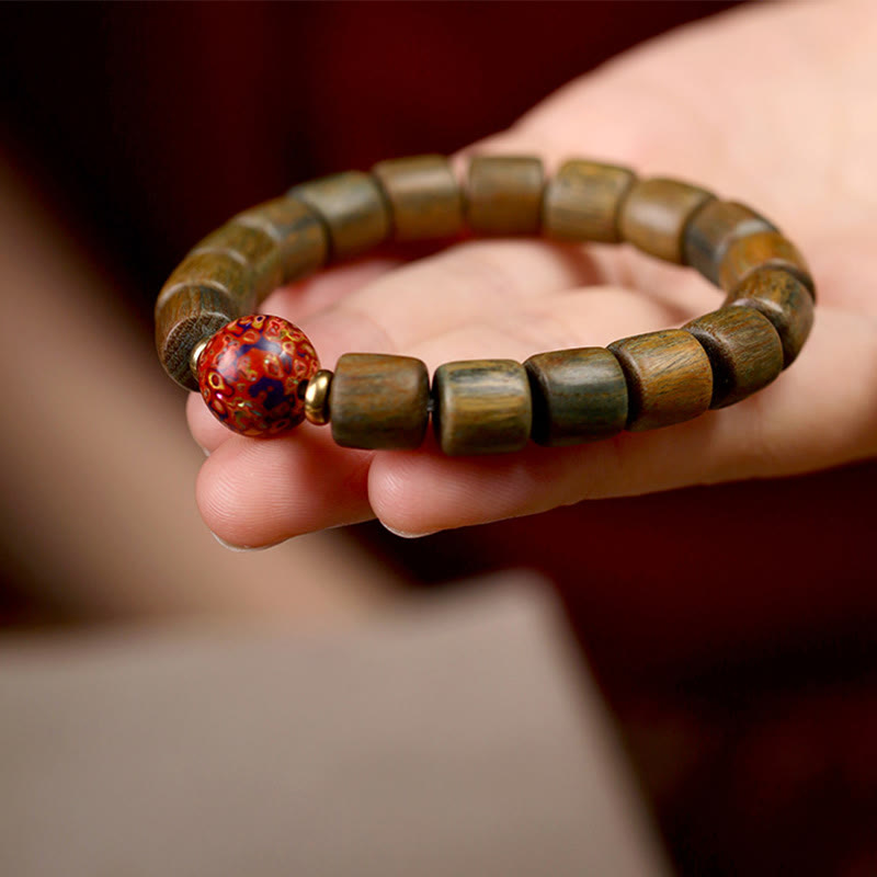 Nimara Ritual Natural Green Sandalwood Small Leaf Red Sandalwood Lacquer Bead Peace Bracelet