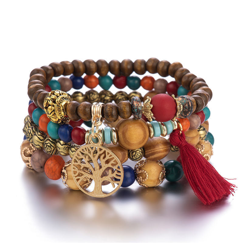 Nimara Ritual Wenge Wood Layered Tree Tassel Healing Bracelet