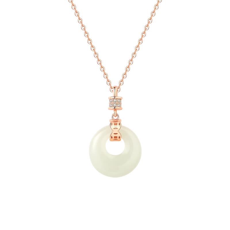 Nimara Ritual 925 Sterling Silver Hetian White Jade Coin Flower Peace Buckle Luck Necklace Pendant