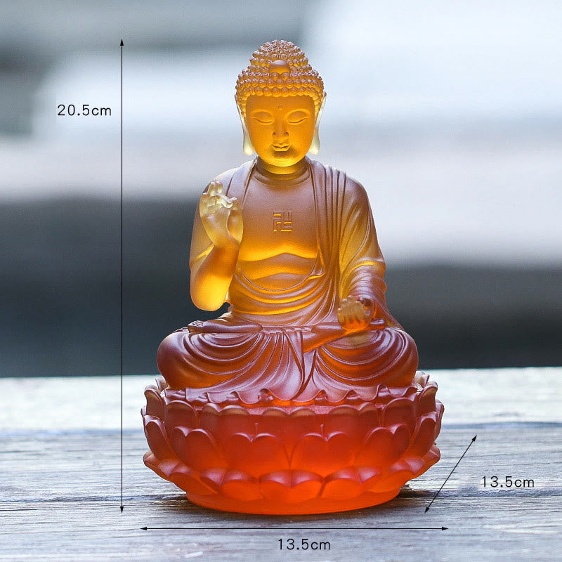 Nimara Ritual Handmade Sakyamuni Buddha Liuli Crystal Art Piece Compassion Statue Home Office Offering Decoration