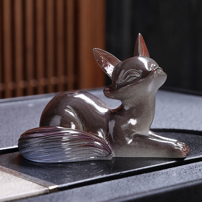 Nimara Ritual Color Changing Small Cute Fox Tea Pet Resin Home Figurine Decoration