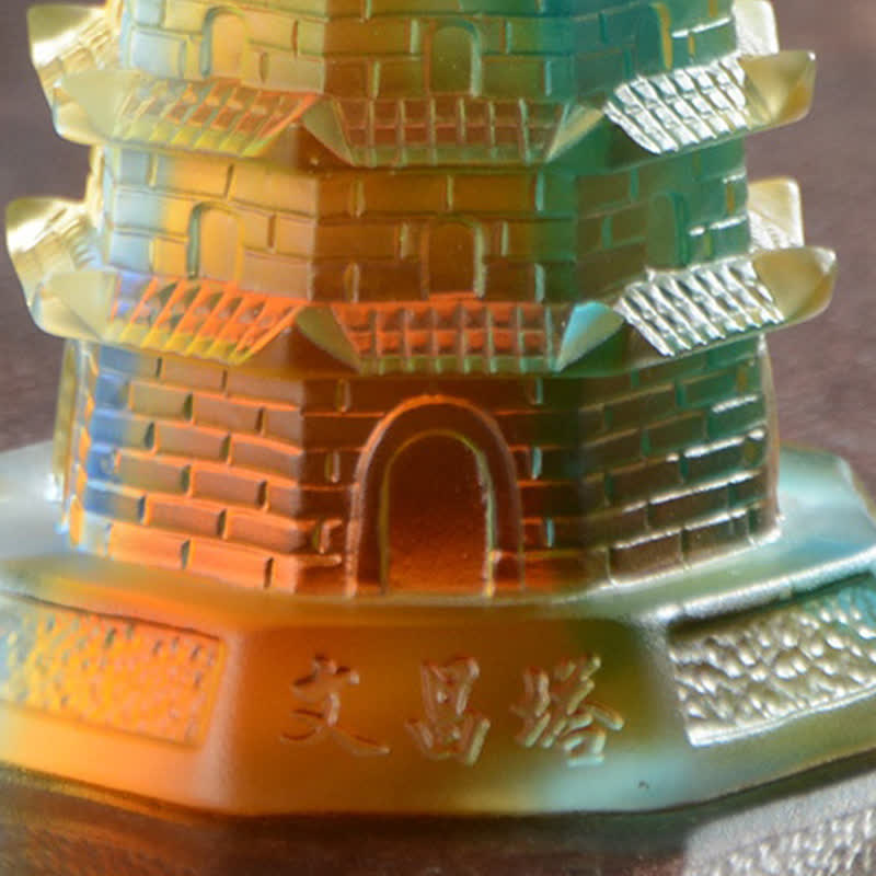 Nimara Ritual Feng Shui Wenchang Tower Handmade Liuli Crystal Pagoda Art Piece Luck Home Office Decoration