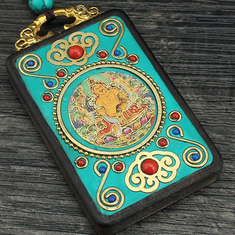 Nimara Ritual Tibet God Of Wealth Money Tree Golden Phoenix Thangka Ebony Peace Necklace Pendant