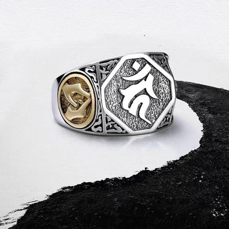 Nimara Ritual 925 Sterling Silver Sanskrit Design Carved Protection Adjustable Ring