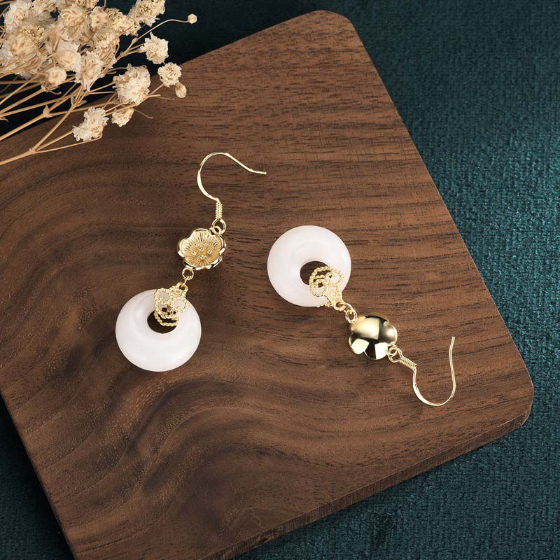 Nimara Ritual FengShui White Jade Blessing Drop Earrings