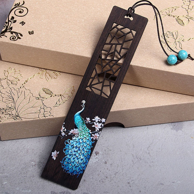 Nimara Ritual Blue Peacock Ebony Wood Bookmarks With Gift Box