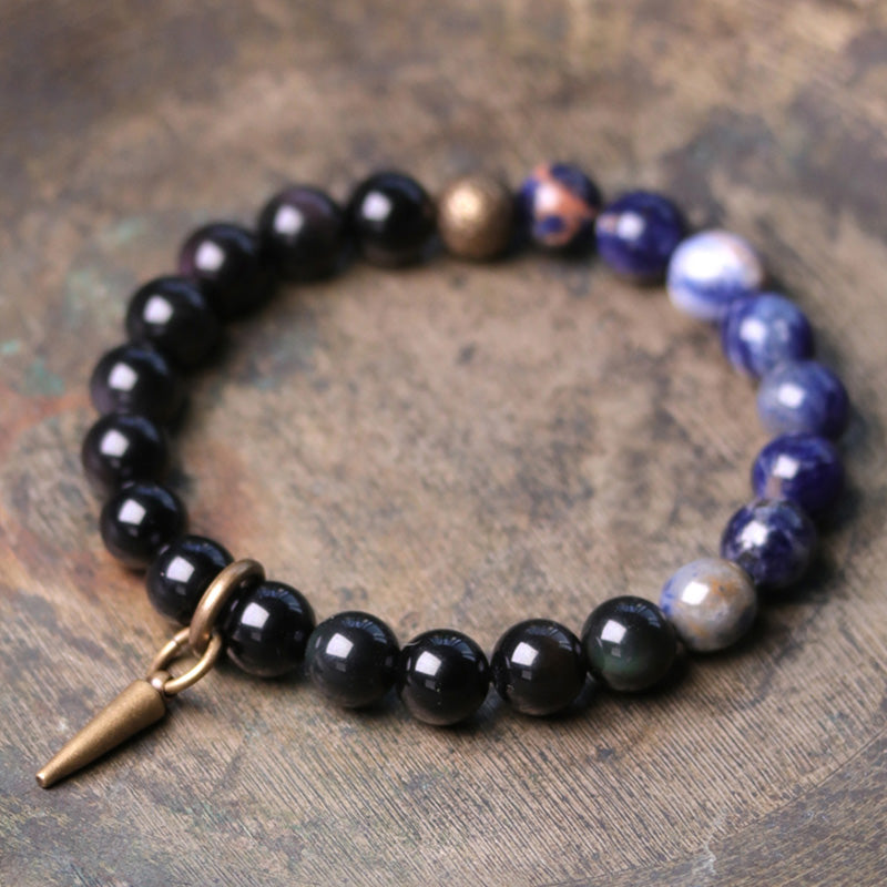Nimara Ritual Black Obsidian Sodalite Crystal Copper Strength Couple Bracelet