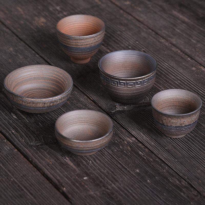Nimara Ritual Simple Brown Striped Texture Ceramic Teacup Kung Fu Tea Cup Bowl
