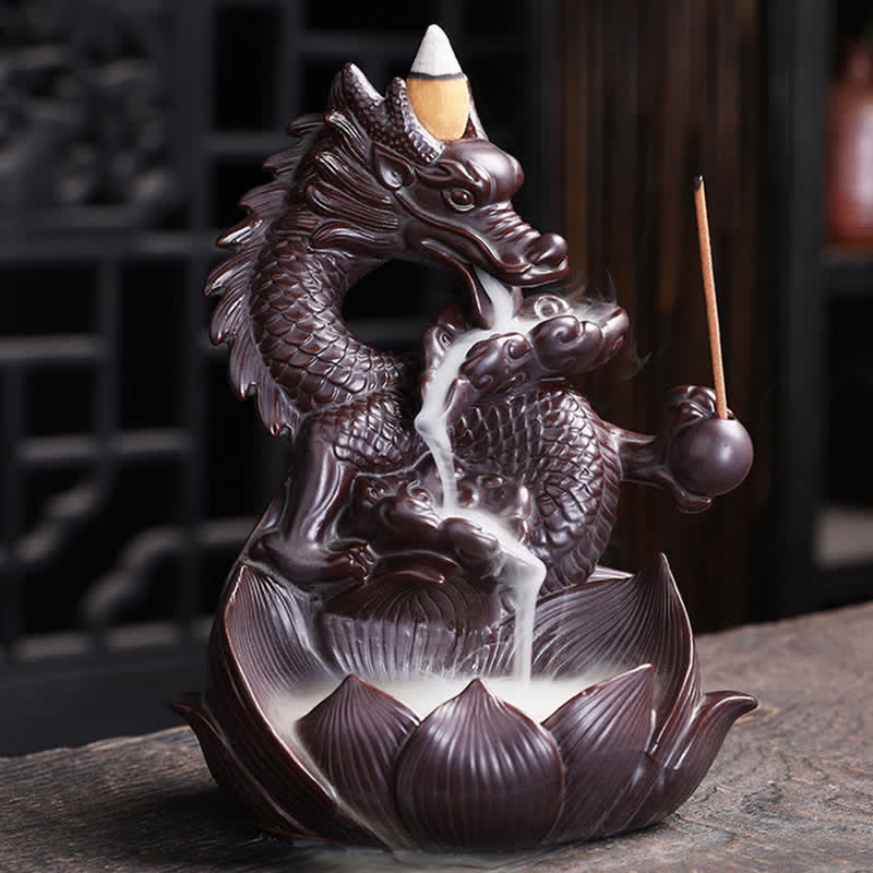 Nimara Ritual Dragon Lotus Pattern Strength Protection Ceramic Incense Burner Decoration