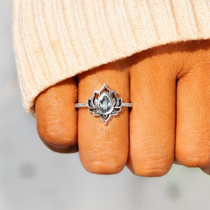 Nimara Ritual 925 Sterling Silver Lotus Zircon Blessing Protection Ring