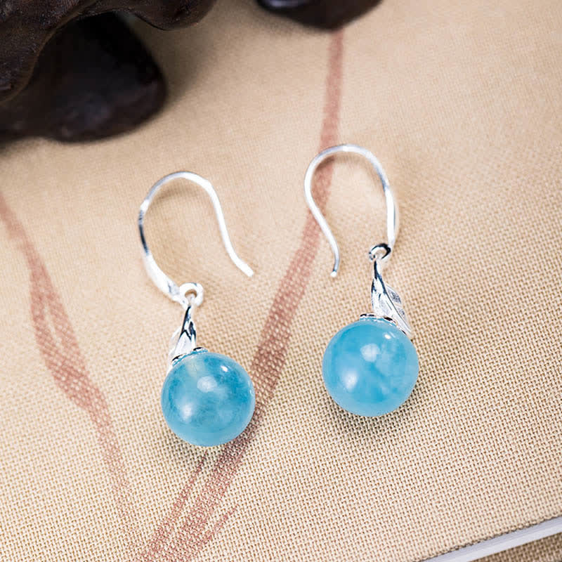 Nimara Ritual 925 Sterling Silver Natural Aquamarine Leaf Flower Peace Earrings Necklace