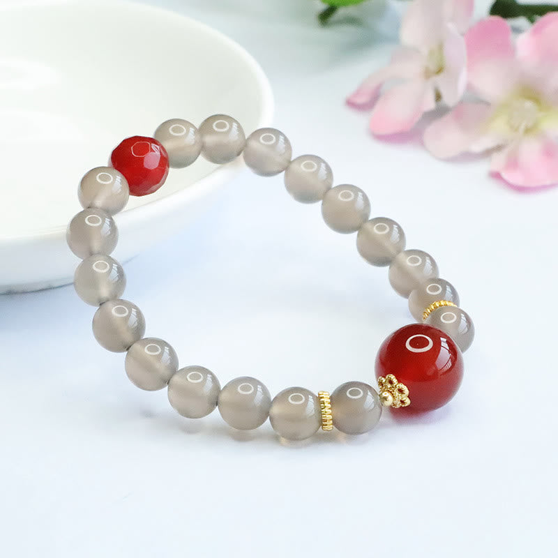 Nimara Ritual Natural Gray Chalcedony Red Agate Harmony Bracelet