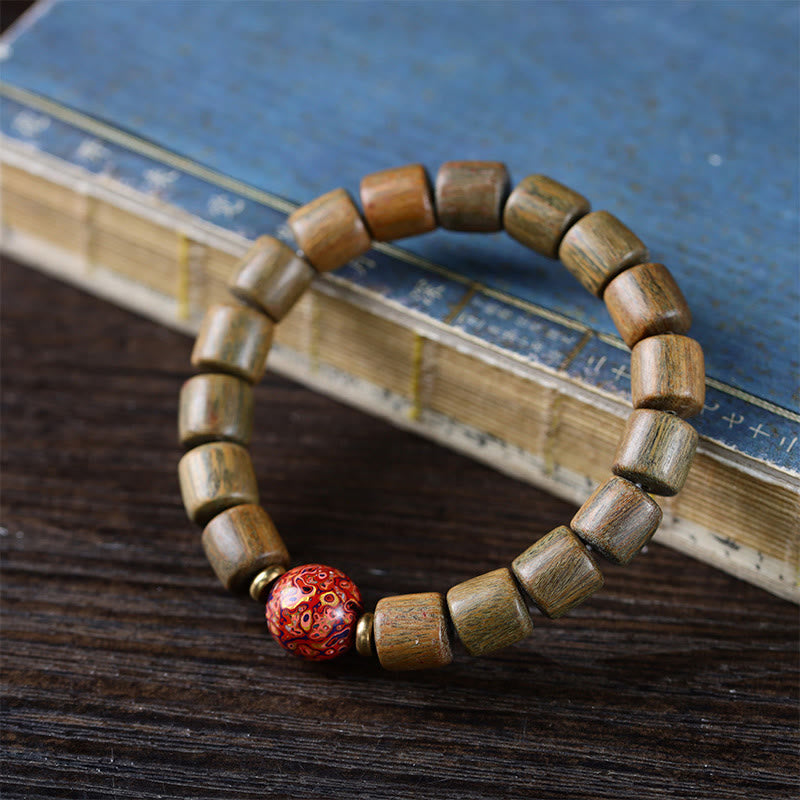 Nimara Ritual Natural Green Sandalwood Small Leaf Red Sandalwood Lacquer Bead Peace Bracelet