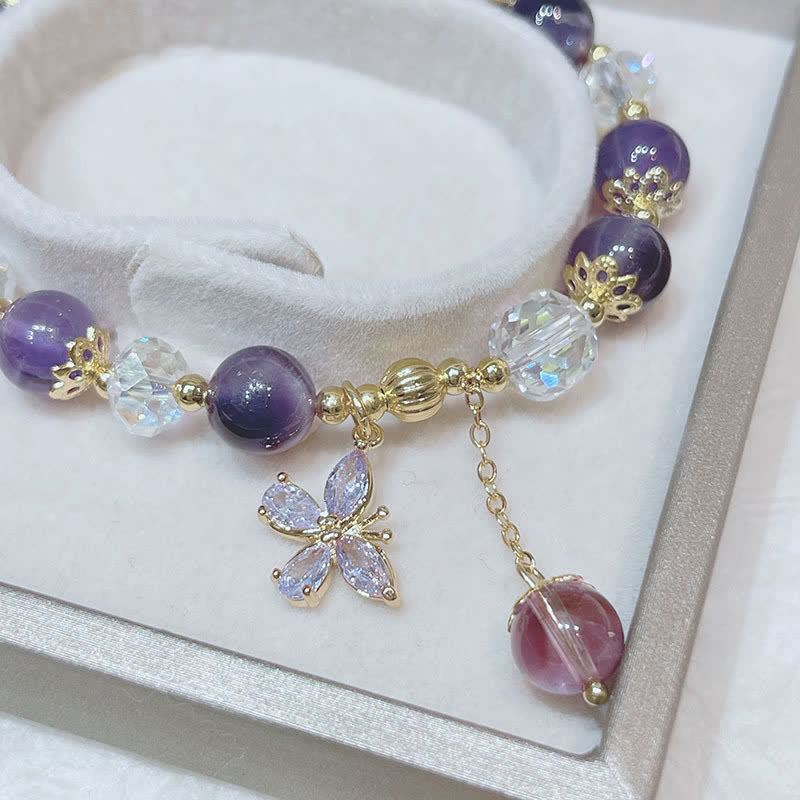 Nimara Ritual Natural Amethyst Crystal Spiritual Butterfly Charm Bracelet