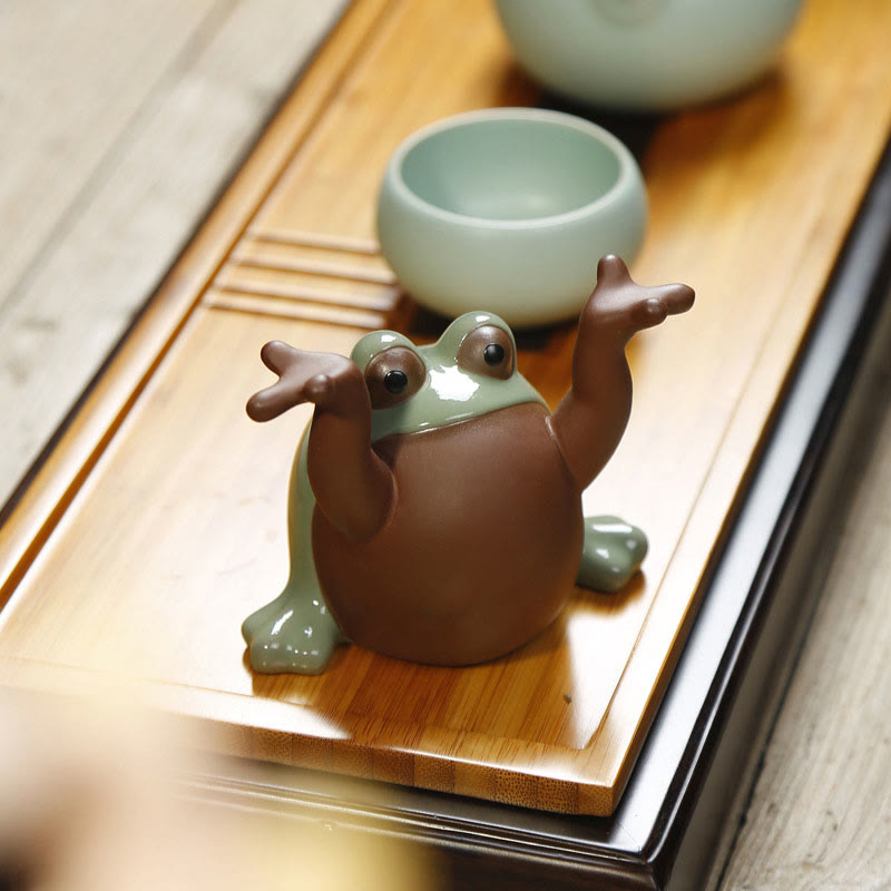 Nimara Ritual FengShui Wealth Lucky Cute Frog Ceramic Tea Pet Figurine Decoration