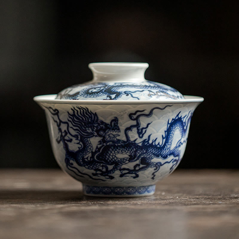 Nimara Ritual Blue Dragon Design Ceramic Teacup Kung Fu Tea Cups