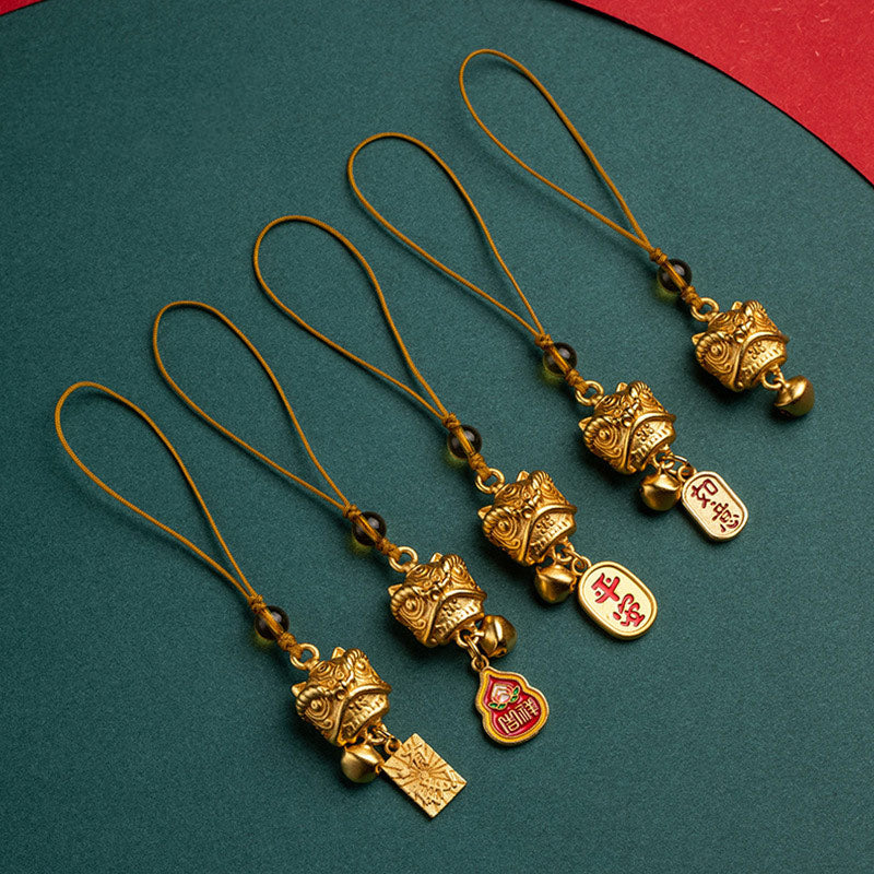 Nimara Ritual Dancing Lion Auspicious Ruyi Safe Peace Rich Copper Wealth Phone Hanging Decoration