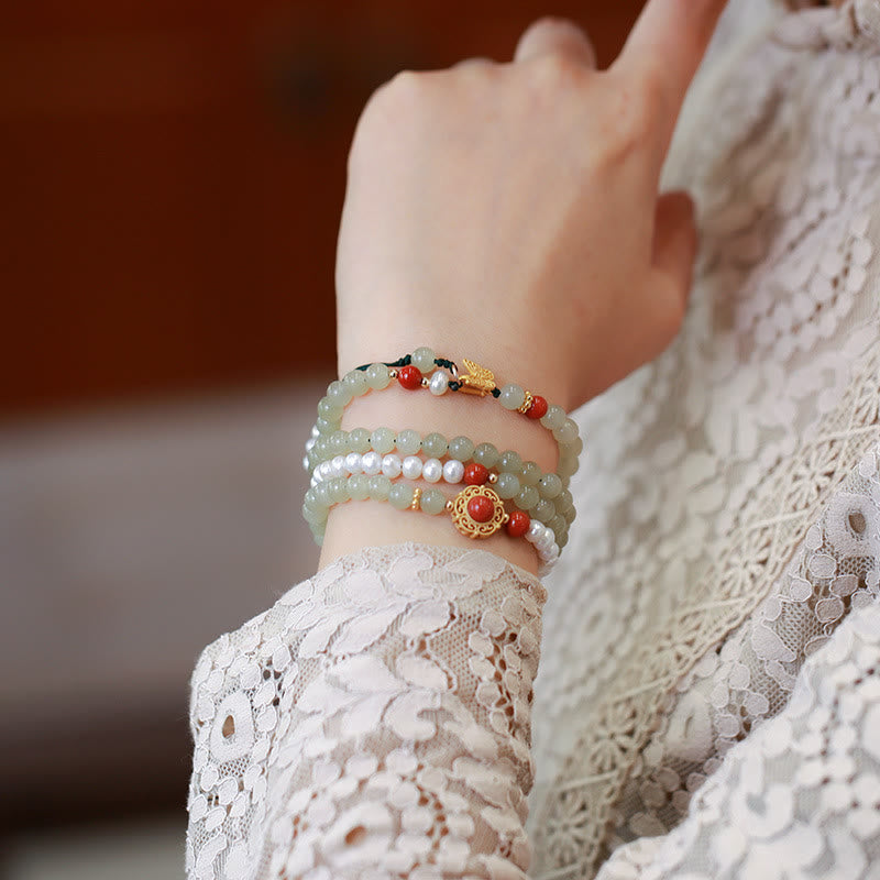 Nimara Ritual 925 Sterling Silver Plated Gold Natural Hetian Jade Pearl Butterfly Gourd Luck Bracelet