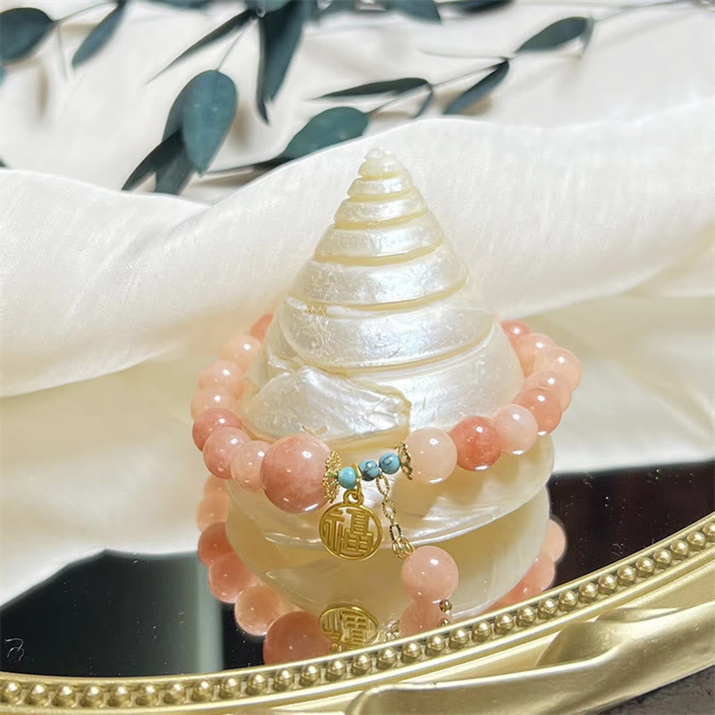 Nimara Ritual Natural Orange Stone Turquoise Fu Character Charm Luck Fortune Bracelet