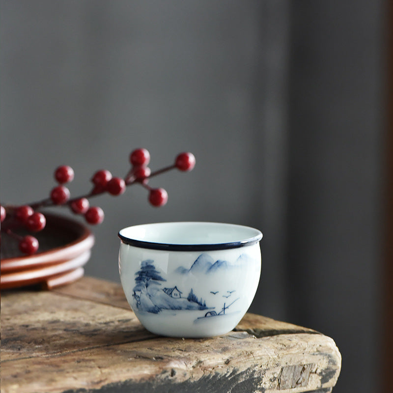 Nimara Ritual Koi Fish Lotus Flower Leaf Mountains Tree Ceramic Teacup Kung Fu Tea Cup 130ml