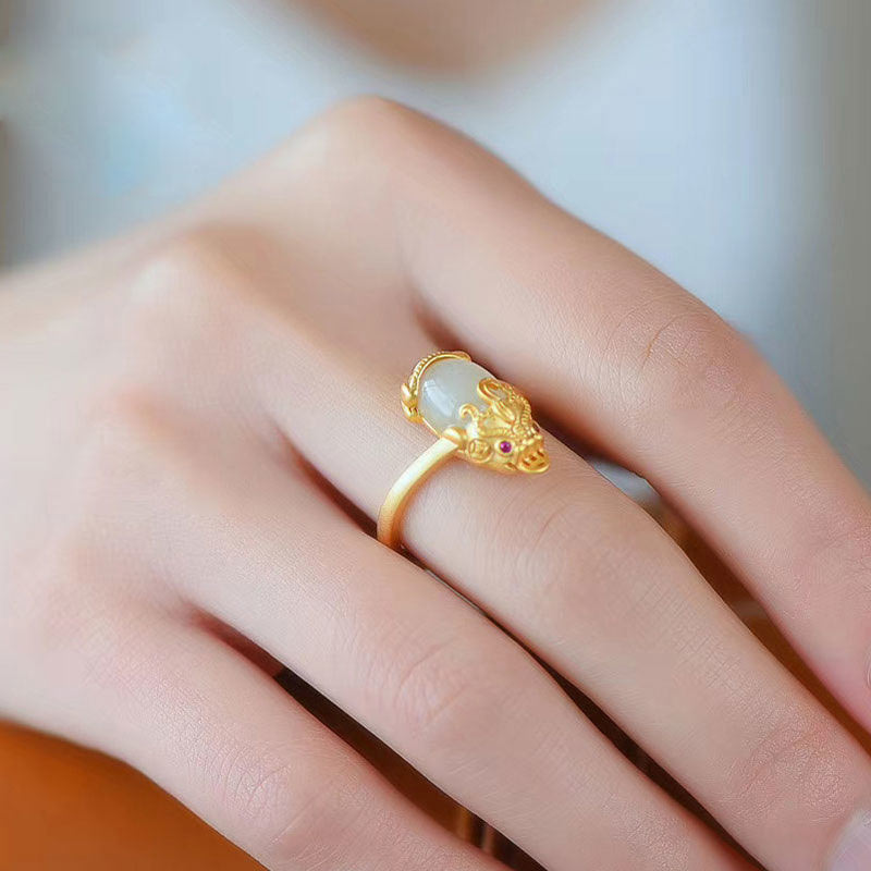 Nimara Ritual 18k Gold-plated Pixiu Jade Wealth Ring