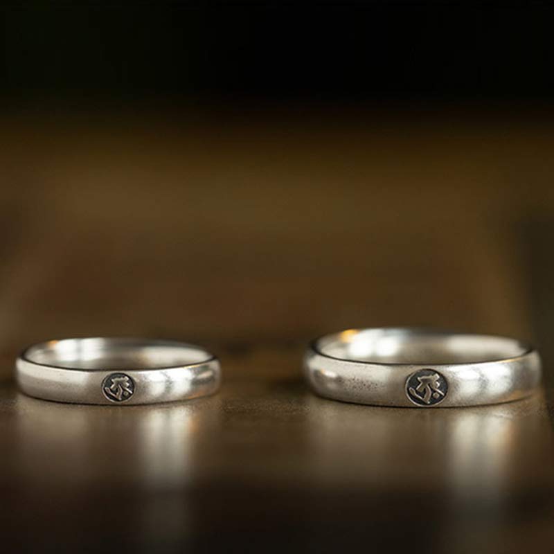 Nimara Ritual 925 Sterling Silver Chinese Zodiac Natal Buddha Blessing Couple Ring