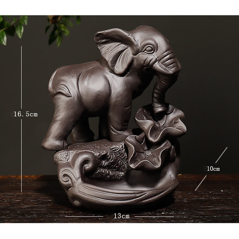 Nimara Ritual Tibetan Elephant Purple Clay Backflow Smoke Fountain Peace Healing Incense Burner Decoration