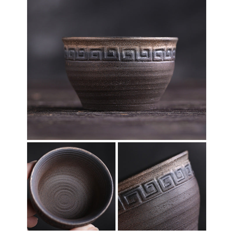 Nimara Ritual Simple Brown Striped Texture Ceramic Teacup Kung Fu Tea Cup Bowl