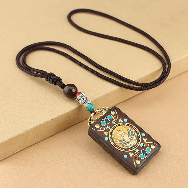 Nimara Ritual Tibet God of Wealth Thangka Ebony Peace Necklace Pendant