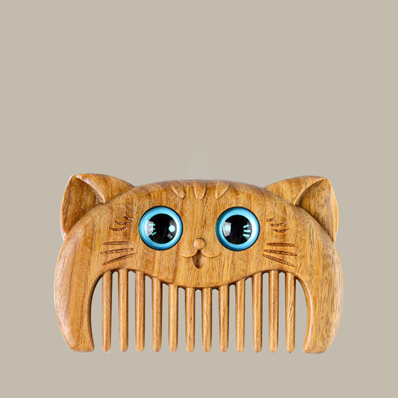 Nimara Ritual Simple Cat Pattern Green Sandalwood Cure Portable Comb