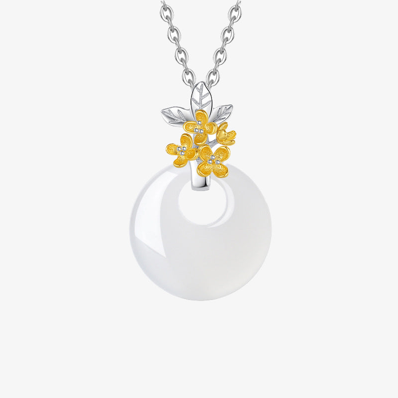 Nimara Ritual 925 Sterling Silver Round Chalcedony Twelve Months Flower Harmony Necklace Pendant