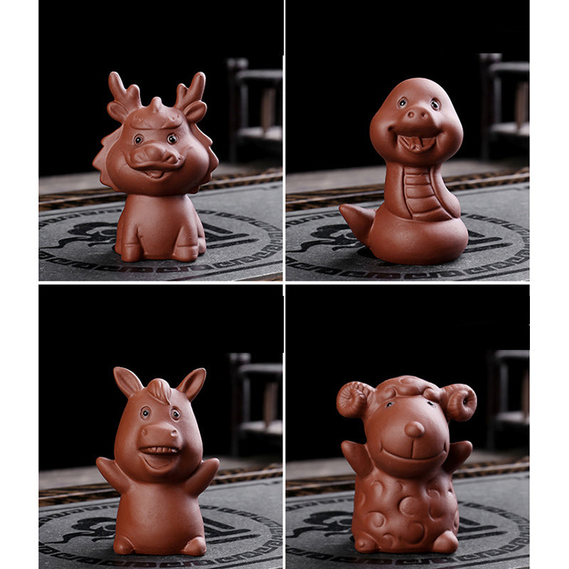 Nimara Ritual Chinese Zodiac Purple Clay Wealth Ceramic Tea Pet Home Figurine Decoration