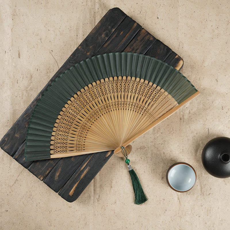 Nimara Ritual Simple Cherry Flower Hollow Engraved Handheld Bamboo Folding Fan