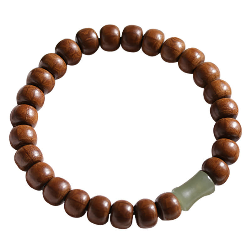 Nimara Ritual Natural Abelia Biflora Wood Hetian Jade Bamboo Bead Warding Off Evil Spirits Bracelet