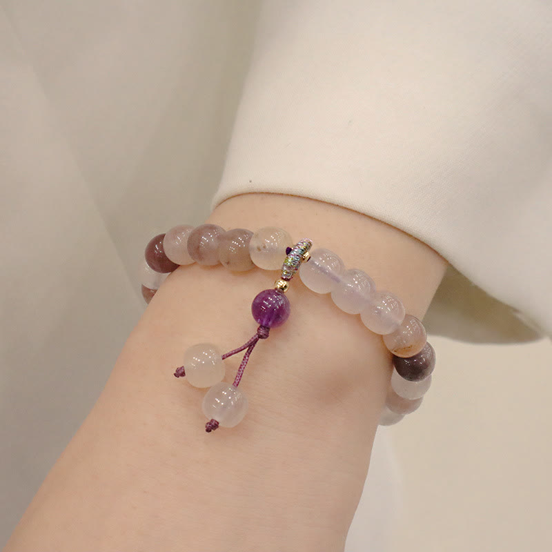 Nimara Ritual Natural Purple Golden Silk Jade Violet Flower Bead Charm Wealth Bracelet