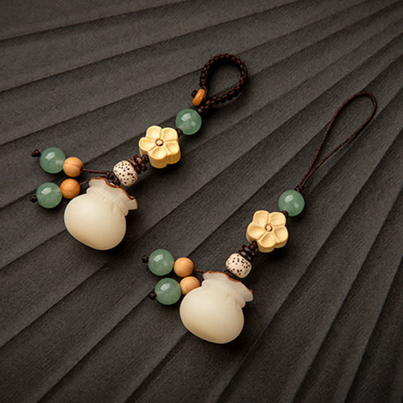 Nimara Ritual Natural Bodhi Seed Money Bag Flower Blessing Prosperity Keychain
