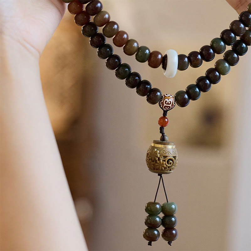 Nimara Ritual 108 Mala Beads Dunhuang Color Bodhi Seed Dzi Bead Keep Away Evil Spirits Bracelet