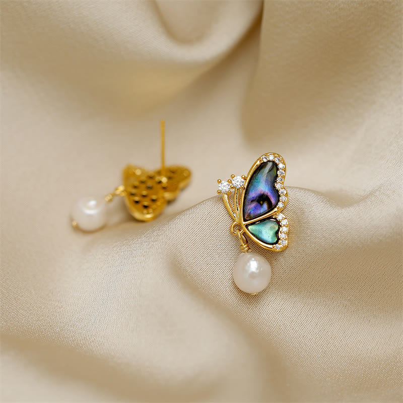 Nimara Ritual 18K Gold Plated Copper Pearl Butterfly Love Stud Earrings