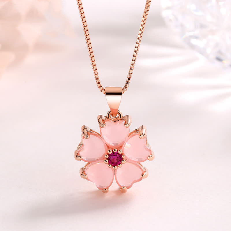 Nimara Ritual Pink Crystal Love Heart Flower Soothing Necklace Pendant